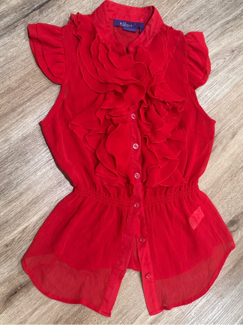 Miley Cyrus & Max Azria Red Ruffled Button-Front Sheer Blouse